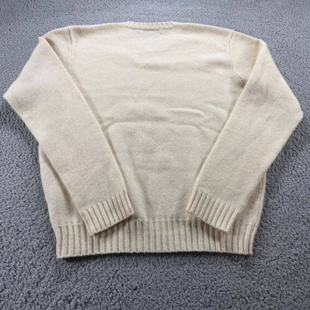 Polo Ralph Lauren Mens Cream 100% Lambswool V-Neck Pony Logo Sweater Large